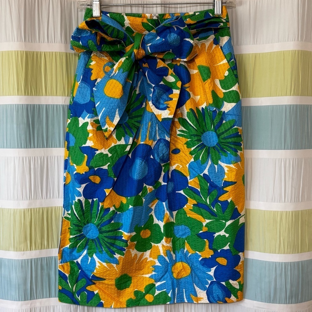 NWT J Crew Puckered Morning Floral Tie Waist Midi Skirt Size 0 Colorful Textured - Picture 2 of 10